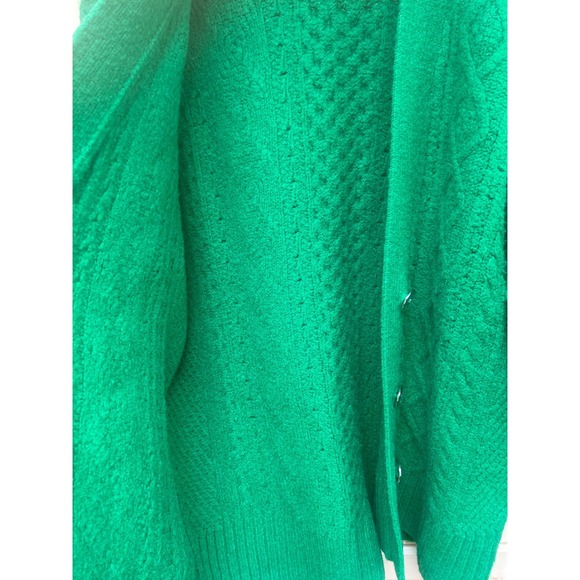 J.Crew Womens Kelly Green Cable Knit Jewel Button V-Neck Cardigan Sweater Large - Picture 3 of 10